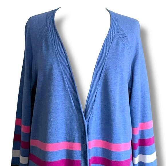 Talbots Womens Girlfriend Cardigan Plus Sz X 12 Blue Stripe Preppy V-neck - Picture 5 of 7